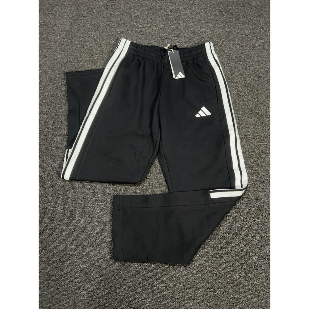 New‎ Adidas Sweatpants Men's Medium Black 3 Stripes Tricot Drawstring Fleece